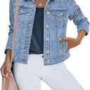 luvamia Women's Basic Button Down Stretch Fitted Long Sleeves Denim Jean Jacket (Large)