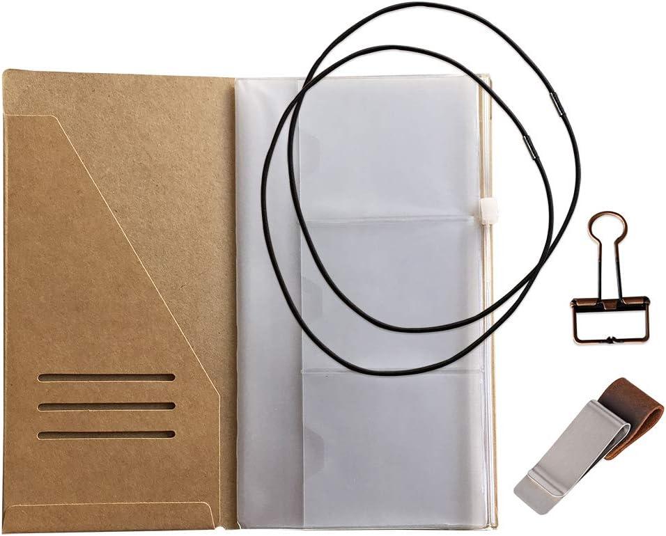 Travelers Notebook Accessories Kit - Kraft File Folder, Zipper Case, Pen Holder, Binder Clip and 2 Elastic Bands