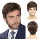 Mens Brown Wig, Short Brown Men Wig Layered Natural Hair Full Synthetic Wigs for Halloween Male Guy