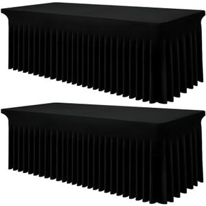 Smiry Spandex Tablecloth 2 Pack, Elastic Fitted Stretch Tablecloth for 8FT Rectangle Tables, Waterproof Washable Table Cover Skirt for Outdoor, Wedding, Banquet & Parties (Black, 96Lx36Wx30H Inch)