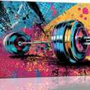 Gym Wall Art Weightlifting Fitness Canvas Wall Decor Barbell Sports Training Pictures Painting Banksy Street Graffiti Print Artwork Framed Decorations Gifts for Sports Lovers Gym Living Room Bedroom 12"x16"