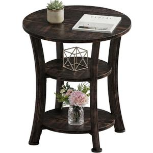 Yuede Round End Table 3 Tier Side Table, Small Space Nightstand | 19.7-inch Circle Coffee Accent Table, Small Side Tables for Living Room, Bedroom, Sofa, Couch, Vintage Rustic (Oak Dark) 19.7" x 19.7" x 21.7"