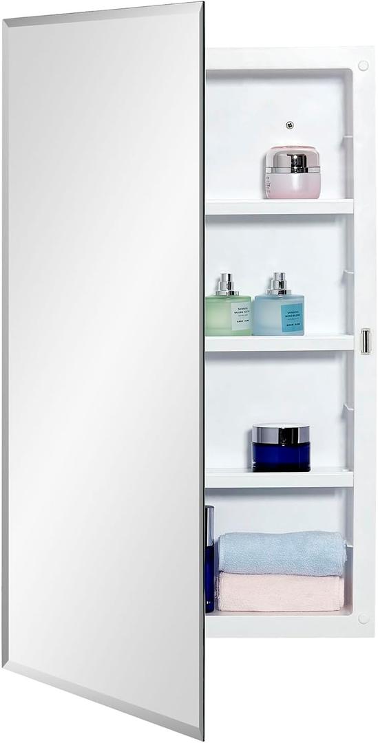 IDYLLOR Plastic Medicine Mirror Cabinet for Bathroom 18 x 28 inch, Surface and Recessed Mount