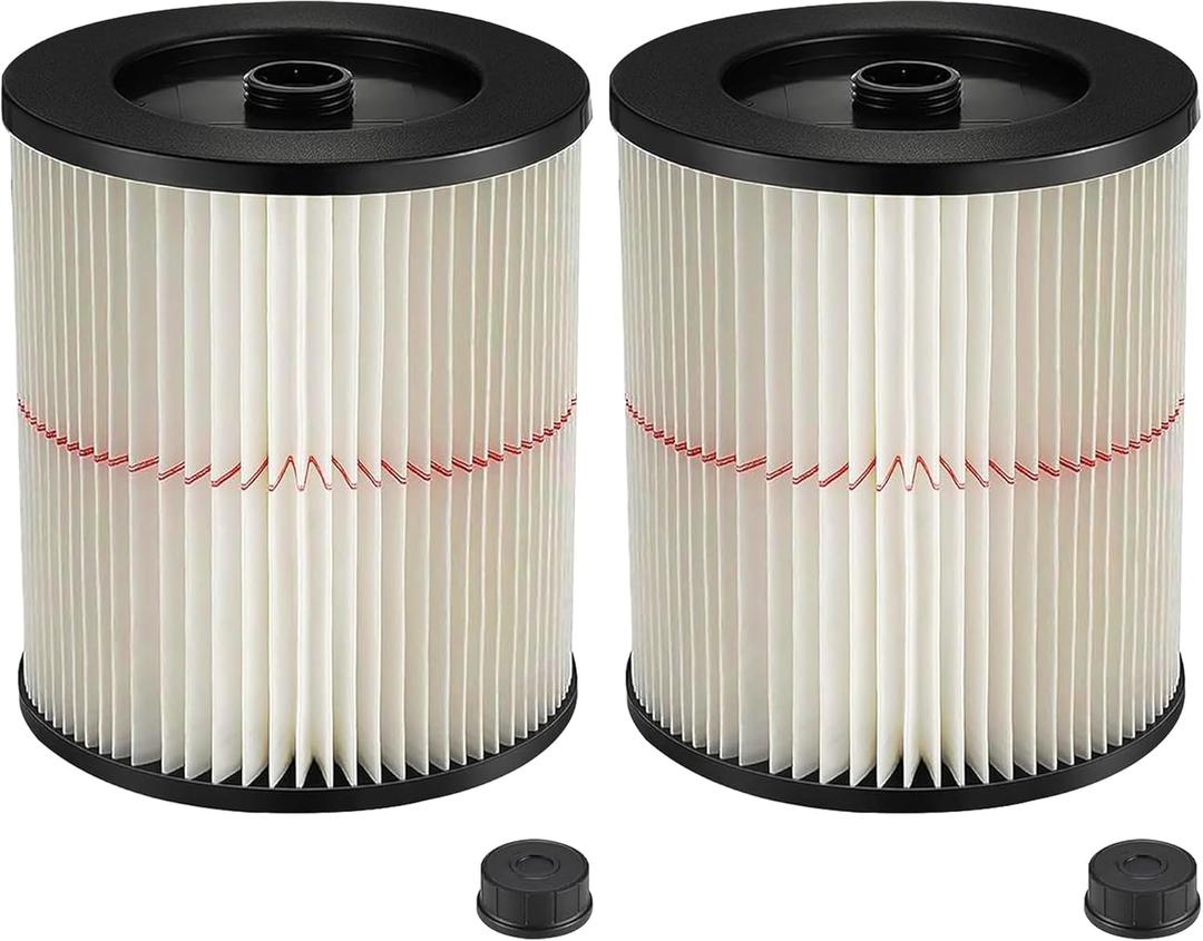 2 Pack 17816 9-17816 Red Stripe Vacuum Cartridge Filter Compatible Wet/Dry Vacuum Models 5, 6, 8, 12, and 16 32 Gal. Vacuums Produced Since 1988 8.5 Inches- White/Red