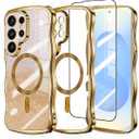 Glitter for Galaxy S26 Ultra Case with Camera Lens Protector,[Screen Protector] Bling Sparkle Protective Magnetic Phone Case for Women Shiny Gradient Cover for Galaxy S26 Ultra Gold