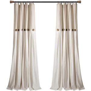 Lush Decor Linen Button Window Curtain Panel, Single, 40" W x 95" L, Linen- Country Curtains - Rustic Decor - Color Block - Modern Farmhouse Curtains