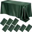 Lounsweer 8 Packs Satin Tablecloth 102 x 58 Inches Rectangle Table Cover Silk Smooth Fabric Party Table Cloth for Rectangle Parties, Holiday Dinner Wedding Banquet Decoration (Dark Green)