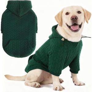 EXPAWLORER Textured Cable Knit Basic Dog Hoodie, Elevated Style Dog Sweater with Leash Hole and Pocket, Soft and Warm Pet Winter Coat, Cold Weather Clothes for Small Medium Large Dogs, Dark Green L (L (Back: 17", Chest: 27.2", Neck: 19.7"))