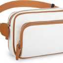 Fanny Packs for Women, Leather Fanny Pack Belt Bag for Women Men with 5 Zipper Pockets Adjustable Belts 4 Card Slots, White Fanny Pack Crossbody Fashion Waist Packs for Running Disney Hiking