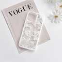 NITITOP Compatible with iPhone 16 Pro Case Clear Cute Rose Flower Floral Leaves Pattern for Women Girls Color Frame Slim Durable Shockproof Protective Phone Cover - White