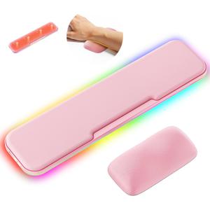 2-in-1 Heated Wrist Rest Set, Ergonomic Memory Wrist Pad with RGB Lights and Non-Slip Base, Keyboard Mouse Wrist Rest for Computer Laptop Office Work and PC Gaming (Pink)