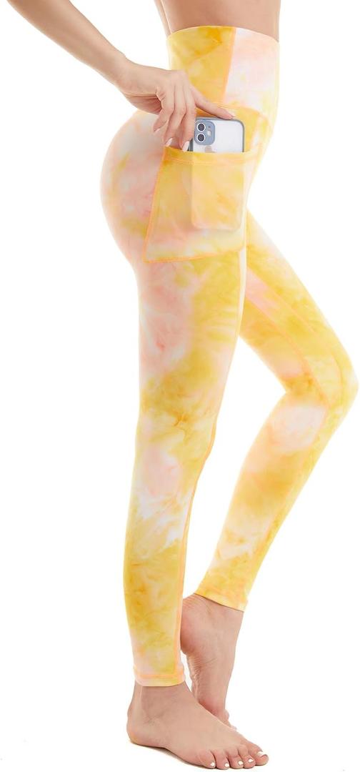 iniber High Waisted Yoga Pants with Pockets for Women 4-Way Stretch Soft Running Workout Leggings Athletic Yoga Pants (Yellow, XXL)