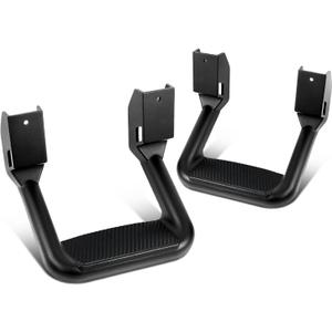 DNA MOTORING Pair Aluminum Side Hoop Steps Universal Side Step Compatible With Chevy GMC Dodge Pickup Trucks SUVs, 11"L x 6"H x 12"W, 2 Pcs, Black, SSTEP-BK