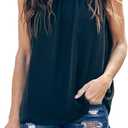 Allimy Women Summer Ruffle Trim Neckline Tank Tops Double Lined Chiffon Blouses (Black, XS)