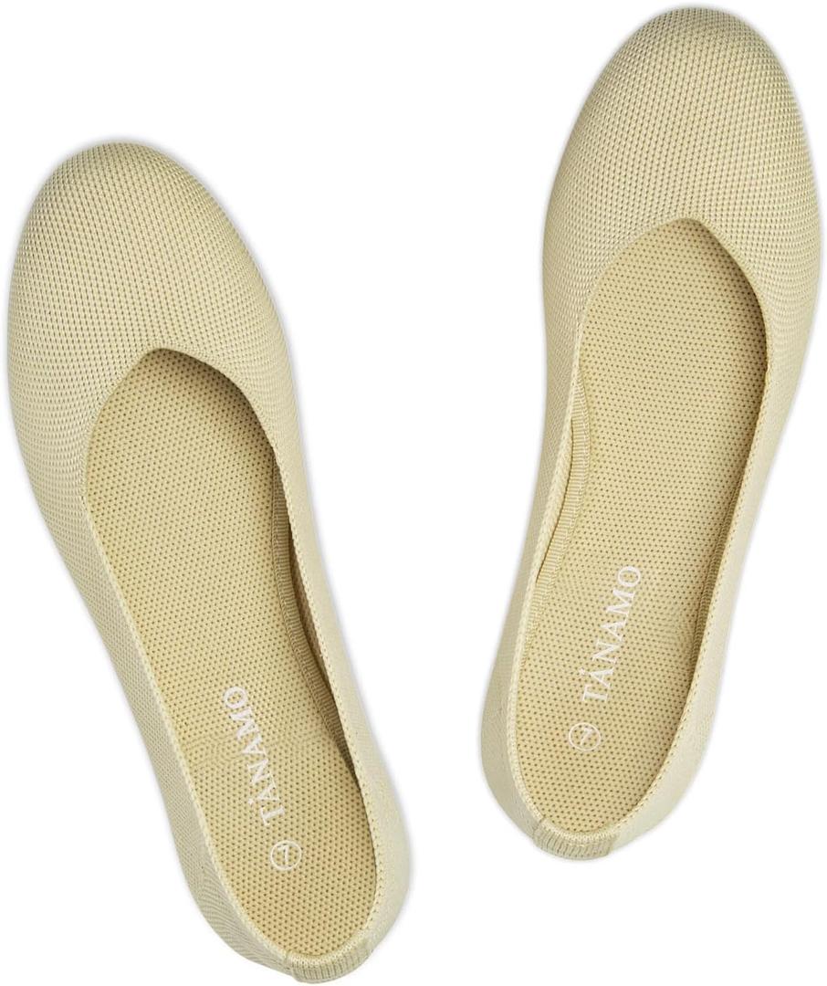 Tanamo Women's Flat Ballet Shoes Knit Flat Shoes for Women Round Toe Slip on Women Flats for Dressy Casual Office Work Wedding Comfort Soft