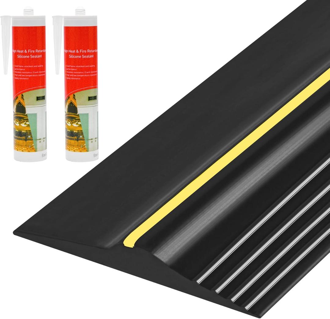 20Ft Universal Garage Door Bottom Threshold Seal Strip with 20oz Glue Gel, Weatherproof Rubber DIY Weather Stripping Replacement - Black