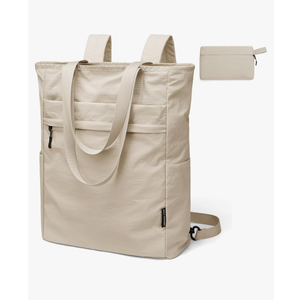 GOLF SUPAGS Foldaway Convertible Tote Backpack Lightweight Nylon Daypack for Women Men City Pack Versatile Backpack for Leisure Travel, Apricot