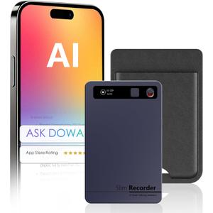 AI Voice Recorder, Pocket AI Recorder with Transcribe & Summarize, AI Noise Cancellation Technology, 64GB Memory, 35 Hours Recording, App Control, Supports 152 Languages for Lectures, Meetings, Calls