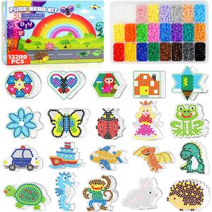 FUNZBO 13200 5mm Fuse Beads Kit - Fuse Beads Set with 20 pcs Special Shaped Pegboards, Home School Arts and Crafts Supplies for Kids, Birthday Gifts for Girls and Boys Age 5+ Years Old