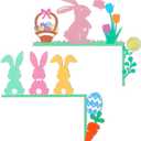 Wesiti 2 Pcs Easter Door Topper Bunny Carrot Egg Door Frame Corner Decoration Spring Sign Rabbit Wooden Decor Easter Props Gifts Cabinet Knob Covers for Wall Window Decor