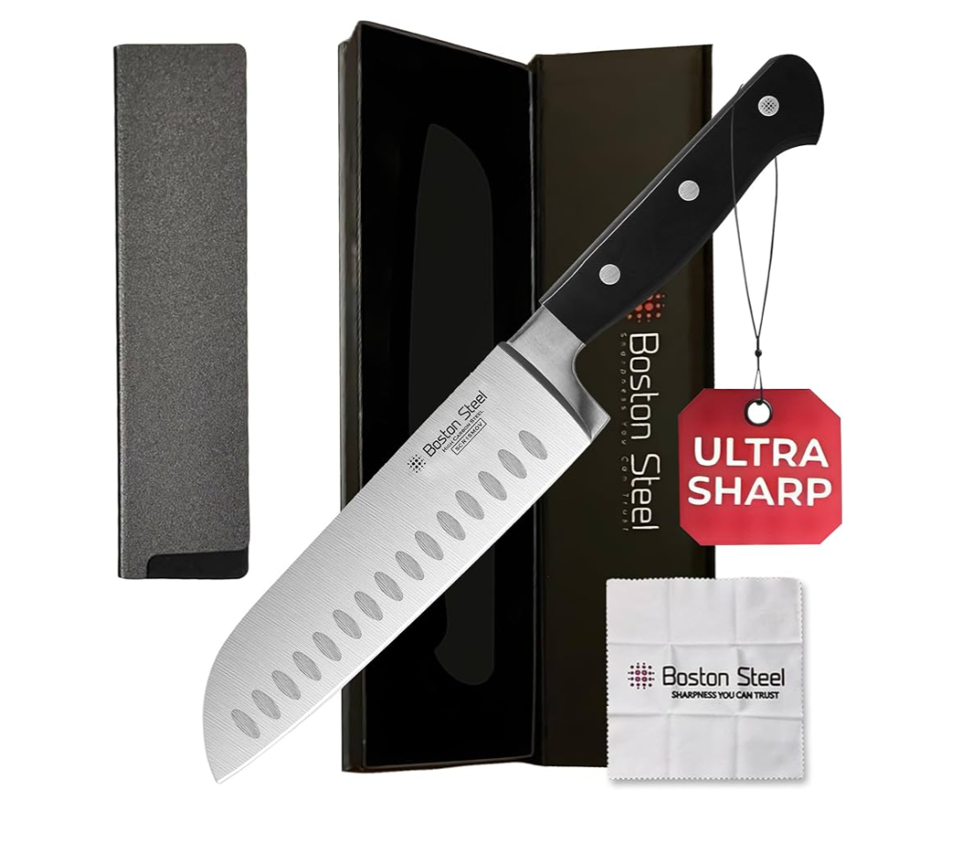 Santoku Knife 7 Inch – Ultra Sharp High Carbon Stainless Steel Kitchen Knife, Professional 7” Santoku Knife with Ergonomic Handle for Home & Restaurant, Culinary Cooking Knife