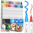 JusArt 36 Colors Acrylic Paint Markers, Dual Tip Coloring Markers with Dot and Fine Tip for Rock, Fabric, Wood, Glass, Ceramic, Canvas, Vibrant Art Supplies and DIY Crafts Art Supplies