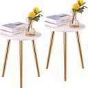 Apicizon Round Side Table Set of 2, White Nightstand Coffee End Table for Living Room, Bedroom, Small Spaces, Morden Side Table Home Decor Bedside with Wood Legs 16.5 Inches