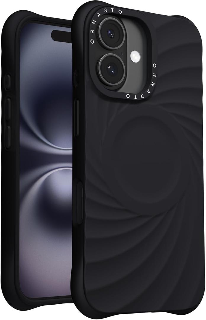 ORNARTO Vortuxe for iPhone 16 Case 6.1" | 2X MIL-STD Drop Protection | Compatible with MagSafe | Sleek Aesthetic Liquid Silicone Phone Cover - Black