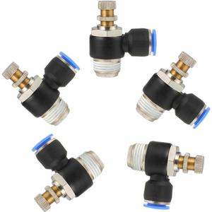 Pneumatic Push to Connect Air Flow Control Valve, 10mm Tube OD x 3/8" Male BSP Thread, Elbow 90 Degree Switch Valve Adapter Fitting (Pack of 5)