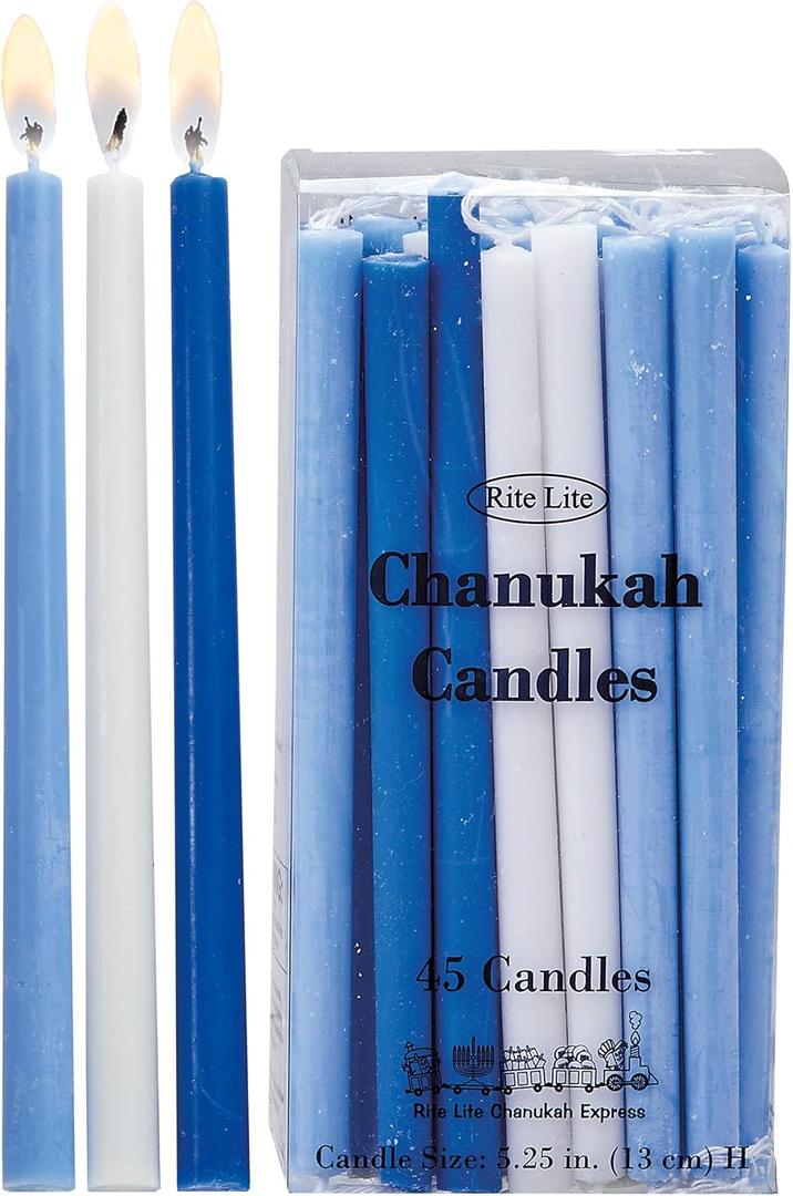 Rite Lite Deluxe Chanukah Candles - Assorted Blue, Light Blue & White 45 Hanukkah Menorah Candles