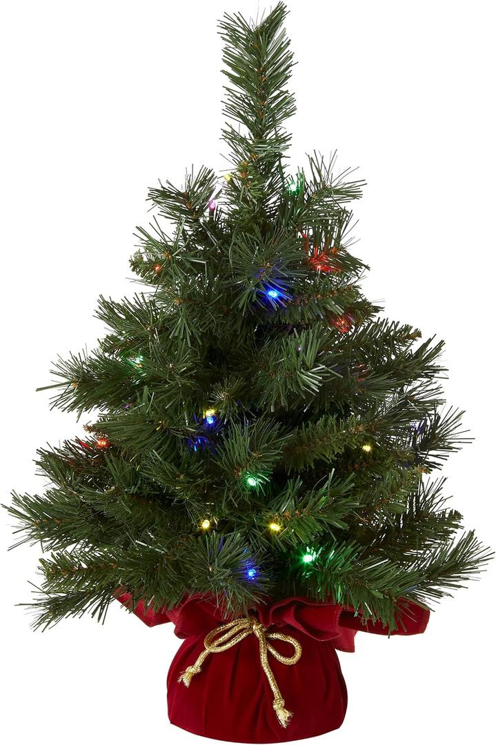 National Tree Company 24 in Pre-Lit Majestic Fir Artificial Christmas Tree, 35 Multicolor Lights, 71 Tips, Timer, Red Cloth Base, Green