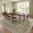 Washable 10x14 Area Rugs for Living Room, Boho Non-Slip Vintage Distress Large Rugs for Bedroom Dining Room Office, 0.3" Neutral Oriental Throw Thin Carpet, Flaxen/Multi, B2