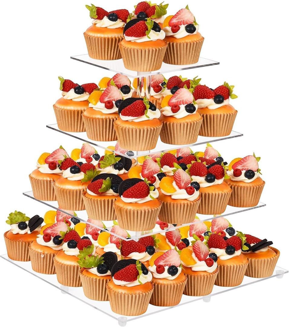 4 Tier Cupcake Stand for 50 Cupcakes, Cupcake Tower Stands, Acrylic Cup Cake Stand, Cupcake Holder Stand & Tiered Dessert Display for Parties, Weddings, Birthdays (Square)