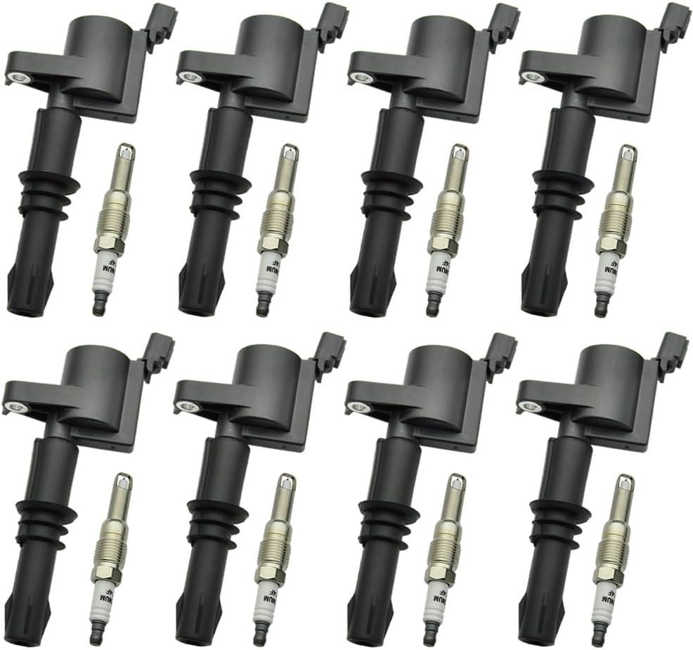 Set of 8 FD508 Ignition Coil Pack and SP515 Platinum Spark Plug Compatible with 2005-2008 Ford Expedition Explorer Mustang Mark LT Navigator Mountaineer F-150 F-250 F-350 F-450 F-550 5.4L 4.6L DG511