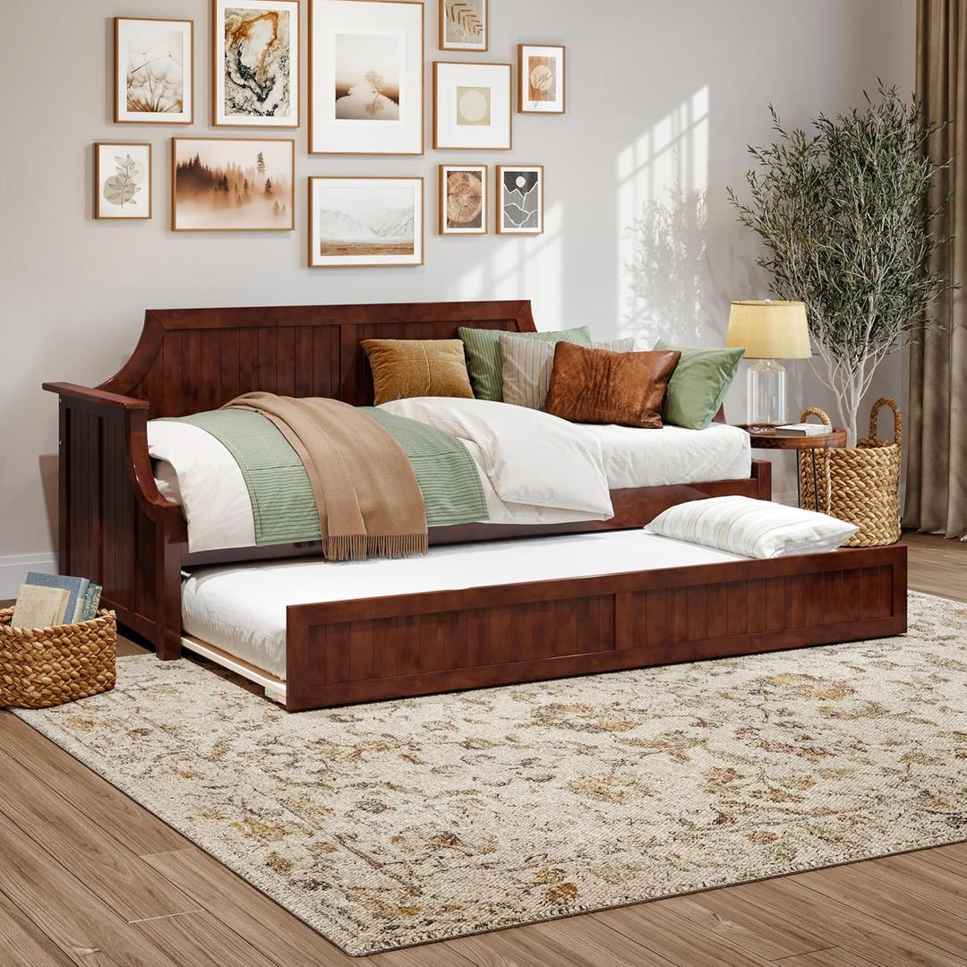 AFI Cambridge Twin Wood Daybed with Twin Size Trundle in Walnut