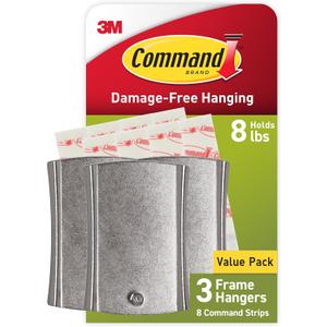 Command 8 lb Jumbo Universal Picture Hanger, 3 Frame Hangers and 8 Command Strips for Sawtooth, D-Ring, Wire, Keyhole and Other Frames, Damage-Free Hanging for Home Decor