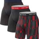Pair of Thieves Super Fit Long Boxer Briefs for Men - Ultra Soft, Breathable, Quick-Dry Underwear 4-Way Stretch (2 & 3 Pack) (Medium, Classic Black / Raven Red)