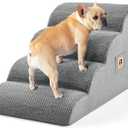 IFNOW Dog Stairs for Small Dogs 15.7''H, 4-Step Sturdy Dog Steps for Bed, Couch, Sofa, Waterproof Pet Stairs for Older Cats, Puppy, Removable Washable Cover, Non-Slip Curved Pet Ramp Indoor, Grey