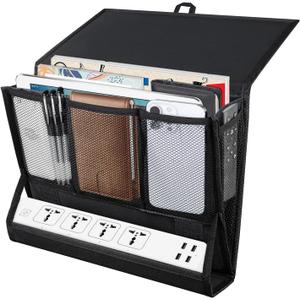 AKAYOK Bedside Caddy Hanging Bed Organizer Storage Bag Pocket with Power Strip Holder Multi-functional Organizer Caddy for Remotes Phone Glasses Magazines, Tablets, Accessories (7 pocket)
