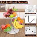 Livabber Fruit Basket Bowl with Banana Hanger, Metal Fruit Vegetable Storage Basket with Banana Holder for Kitchen Counter, Detachable Organizer for Bread Snack Produce (Chrome, 3-Tier Marble Base)