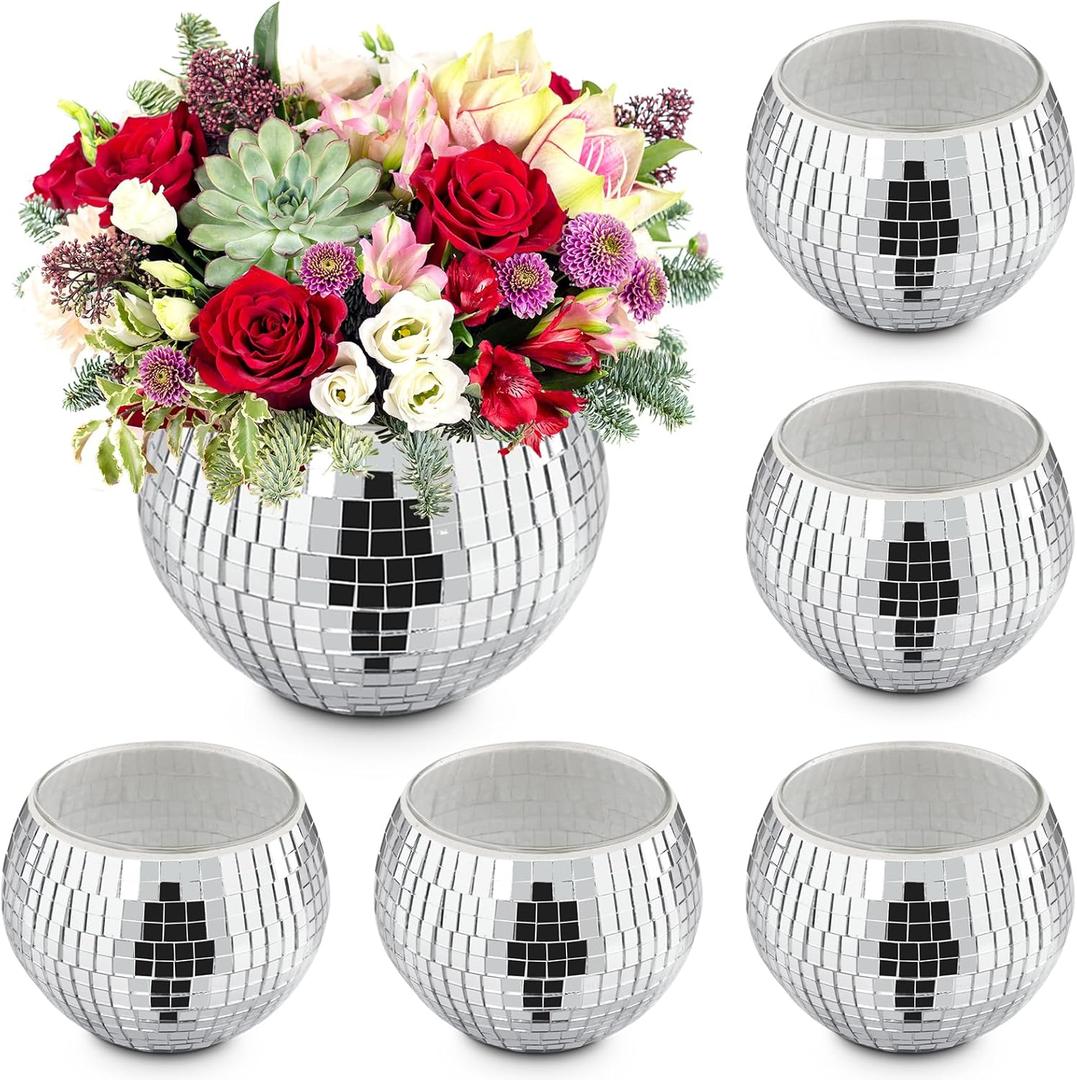 Luditek 6 Pcs Disco Ball Vase, Table Centerpieces for Wedding Birthday Christmas, Mirror Disco Ball Decor for Home Glass Planter Party Decorations & Unique Gifts for Flower Plant Lover