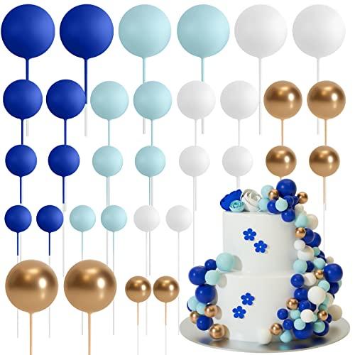 ASTARON Ball Cake Topper, 32 Pcs Foam & Wire Decorations, Mini Balloons Cake Topper Sticks, 4 Colors/Sizes for Wedding Party Birthday Cake Decorating