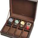 SANZIE 8-Slot Watch Box for Mens Watch Case with Removable Watch Pillows, Watch Holder Organizer Watch Storage with Brown Synthetic Leather (Brown)