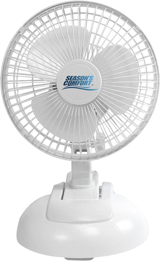 Seasons Comfort Personal Clip Or Desk Fan With Removable Base, Portable, Mini Bedroom Fan, 6 Inch, 2 Speed, Strong Clamp - Ideal for Home, Bedroom, Dorm & Office