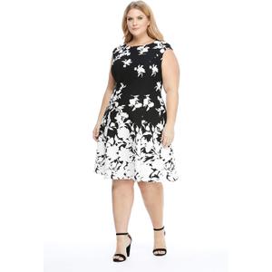 London Times Womens's Petite Elisha Fit & Flare 14P Black Ivory