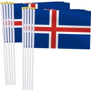 25 Pack Iceland Handheld Small Flag,Mini Icelandic Hand Held Miniature Stick Decor