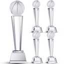 Meooeck 4 Pcs Crystal Glass Trophy with Gift Box 9.1 x 2.8 Inch Champion Award Austerity Paperweight for Desktop Large Table Decor for Tournaments Sports Competitions Parties Adults (Basketball)