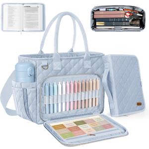 BellaHold Large Bible Bag with Bible Cover Case for Women, Church Bag with Shoulder Strap, Quilted Bible Cover for Bible Study Supplies, a Christian Gift for Women, Blue