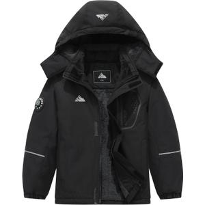 Boy's Winter Snow Coat Kids Warm Ski Jacket, Waterproof Fleece Snowboard Jackets Windproof Outdoor Hooded Raincoat (11-12, Black)