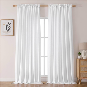 Chyhomenyc White Curtains 120 inches Long 2 Panels, Light Filtering Faux Linen Extra Wide Room Divider Patio Sliding Door Drapes, 10 FT, 60Wx120L, 2PCS